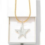 Two-Tone Sculptural Star Pendant Long Necklace - floysun