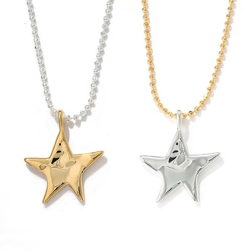 Two-Tone Sculptural Star Pendant Long Necklace - floysun