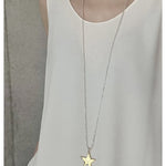 Two-Tone Sculptural Star Pendant Long Necklace - floysun