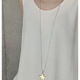 Two-Tone Sculptural Star Pendant Long Necklace - floysun