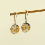 Two - Tone Sunflower Drop Earrings – 925 Sterling Silver - floysun