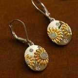 Two - Tone Sunflower Drop Earrings – 925 Sterling Silver - floysun