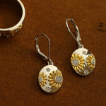 Two - Tone Sunflower Drop Earrings – 925 Sterling Silver - floysun