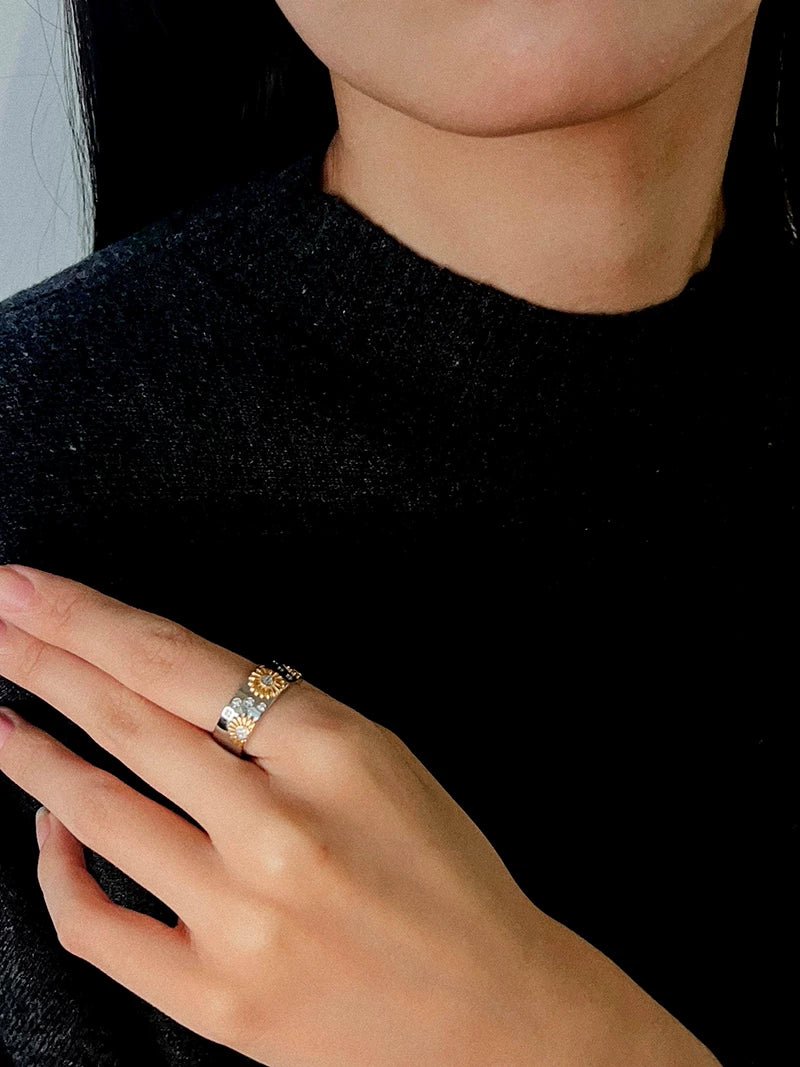 Two - Tone Sunflower Ring – 925 Sterling Silver - floysun
