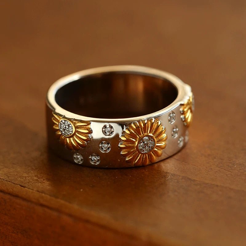 Two - Tone Sunflower Ring – 925 Sterling Silver - floysun