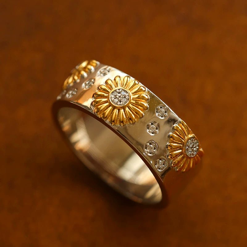 Two - Tone Sunflower Ring – 925 Sterling Silver - floysun