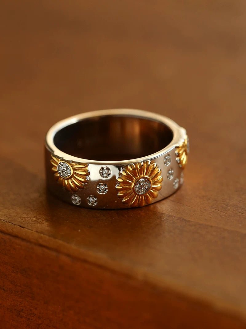 Two - Tone Sunflower Ring – 925 Sterling Silver - floysun