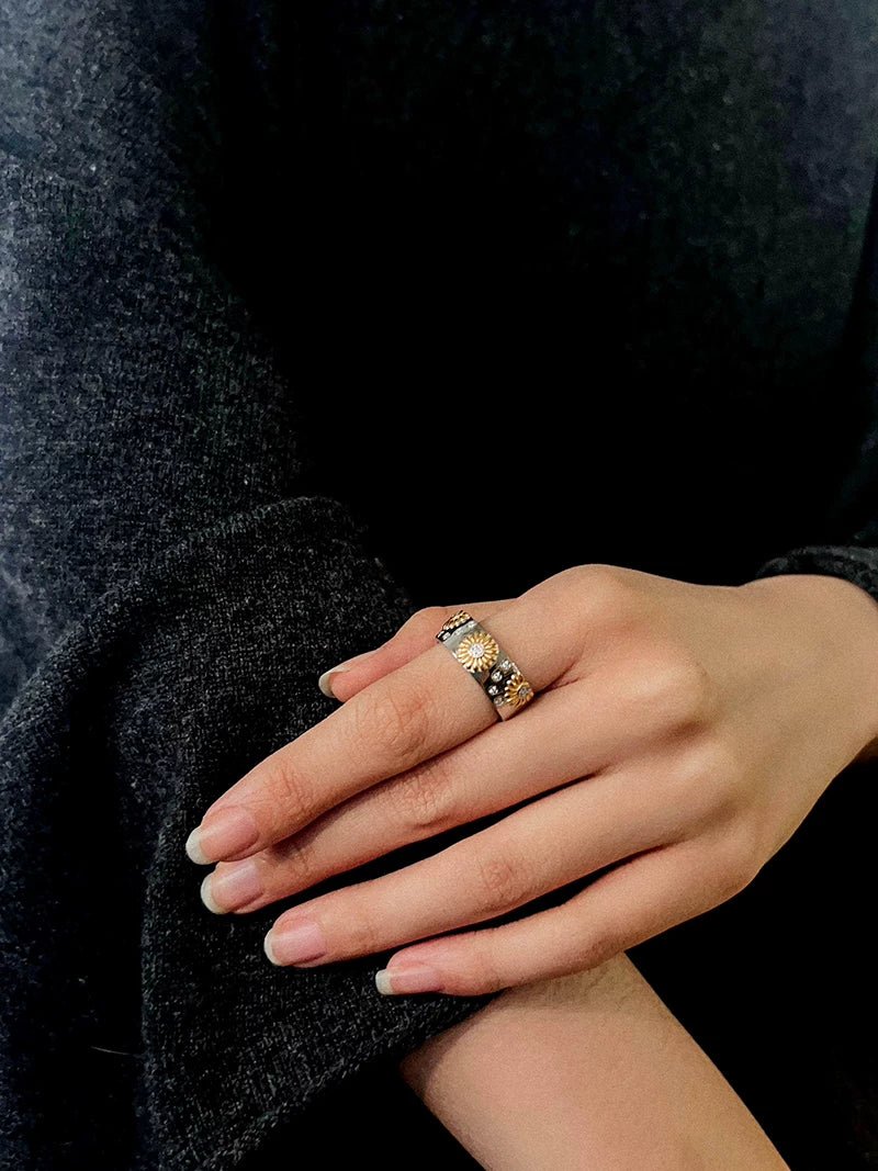 Two - Tone Sunflower Ring – 925 Sterling Silver - floysun