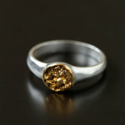 Two-Tone Textured Coin Signet Ring - floysun
