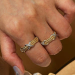 Two-Tone Triple-Row Crossover Textured Ring - floysun