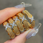 Two-Tone Triple-Row Crossover Textured Ring - floysun