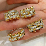 Two-Tone Woven Grid Paved Hoop Earrings - floysun