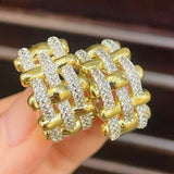 Two-Tone Woven Grid Paved Hoop Earrings - floysun