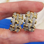 Two-Tone Woven Grid Paved Hoop Earrings - floysun