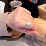 Two‑Tone Feather Open Band 925 Silver Ring - floysun