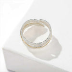 Two‑Tone Feather Open Band 925 Silver Ring - floysun