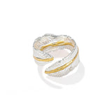 Two‑Tone Feather Open Band 925 Silver Ring - floysun