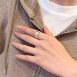 Two‑Tone Feather Open Band 925 Silver Ring - floysun