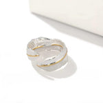 Two‑Tone Feather Open Band 925 Silver Ring - floysun