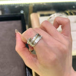 Two‑Tone Feather Open Band 925 Silver Ring - floysun