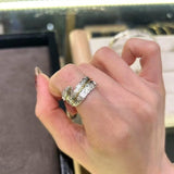 Two‑Tone Feather Open Band 925 Silver Ring - floysun