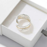 Two‑Tone Feather Open Band 925 Silver Ring - floysun