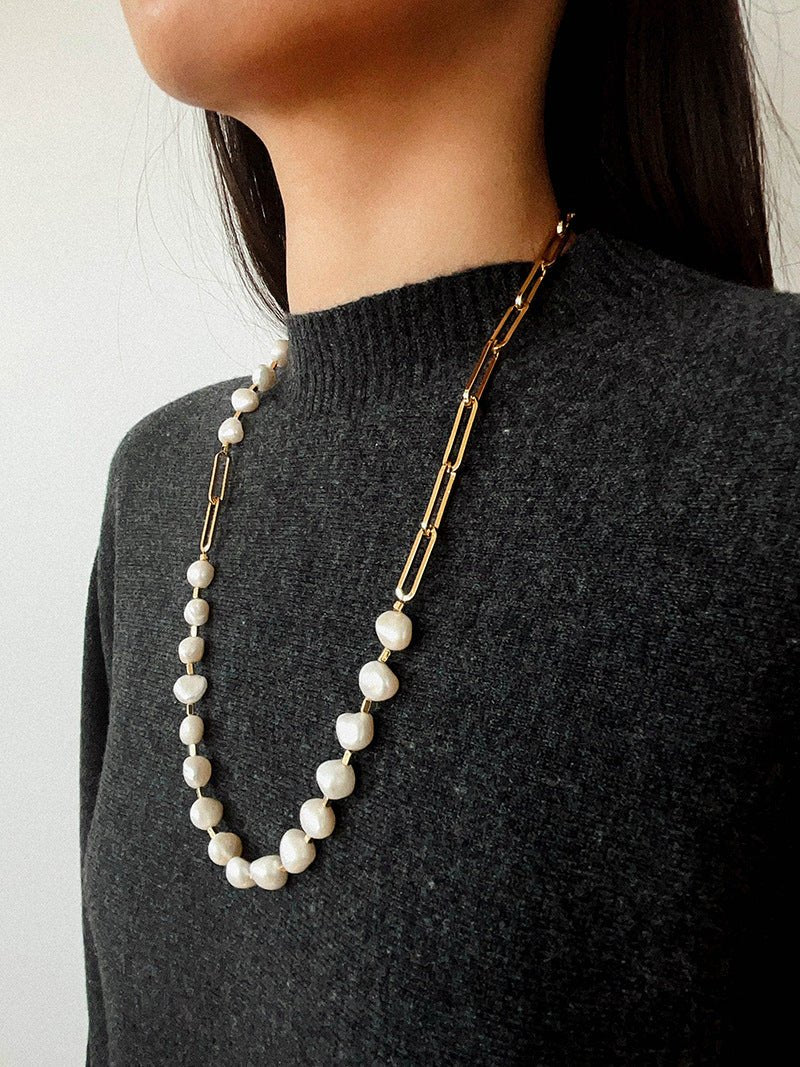 Unisex Chunky Chain & Pearl Necklace - floysun