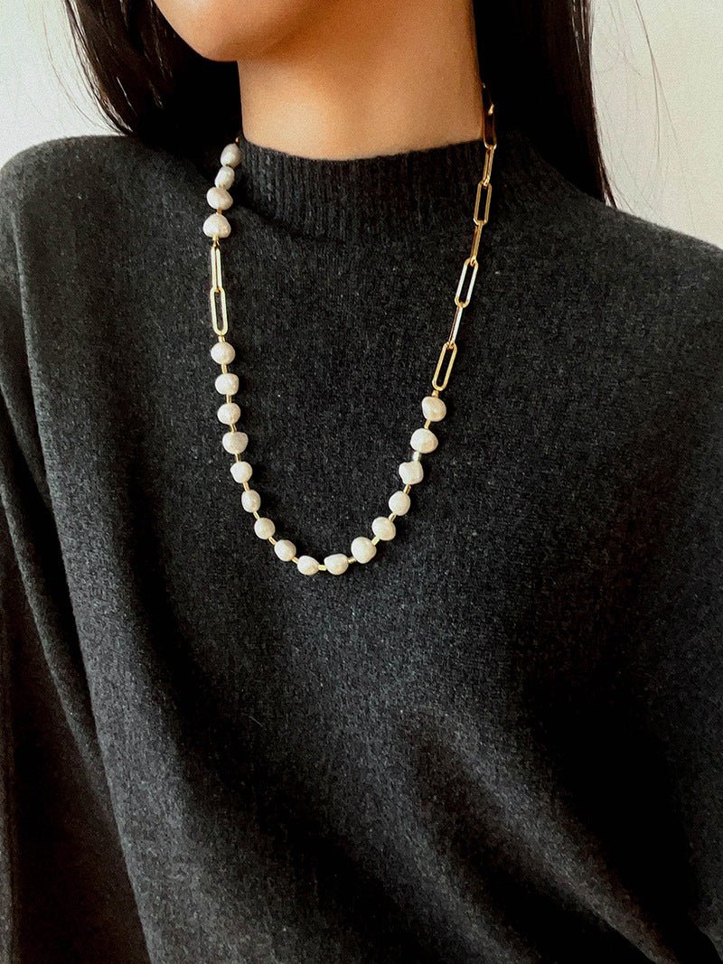Unisex Chunky Chain & Pearl Necklace - floysun