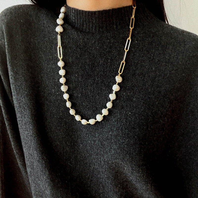 Unisex Chunky Chain & Pearl Necklace - floysun