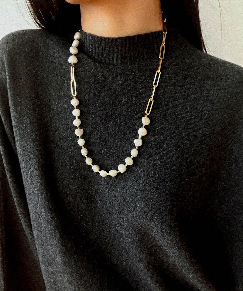 Unisex Chunky Chain & Pearl Necklace - floysun