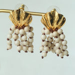 Vacation Collection White Fossil Bead Tassel Earrings - floysun