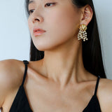 Vacation Collection White Fossil Bead Tassel Earrings - floysun