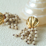 Vacation Collection White Fossil Bead Tassel Earrings - floysun