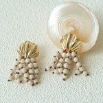 Vacation Collection White Fossil Bead Tassel Earrings - floysun