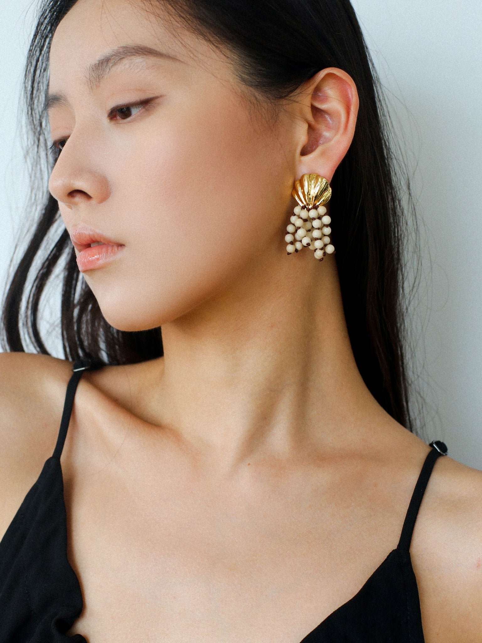 Vacation Collection White Fossil Bead Tassel Earrings - floysun