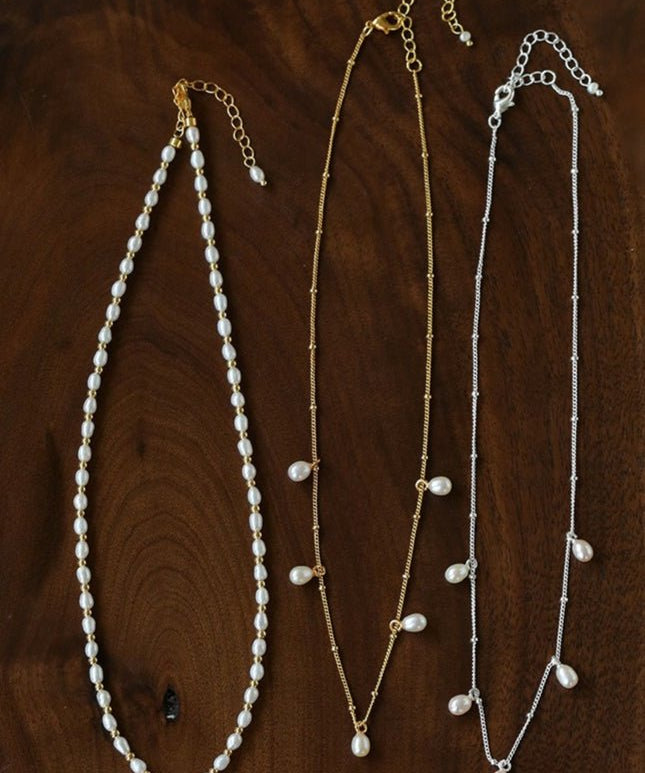 Versatile Layerable Rice Freshwater Pearl Necklace - floysun