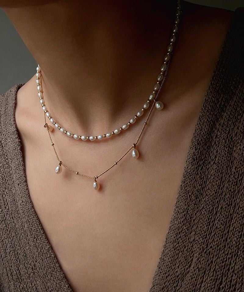 Versatile Layerable Rice Freshwater Pearl Necklace - floysun