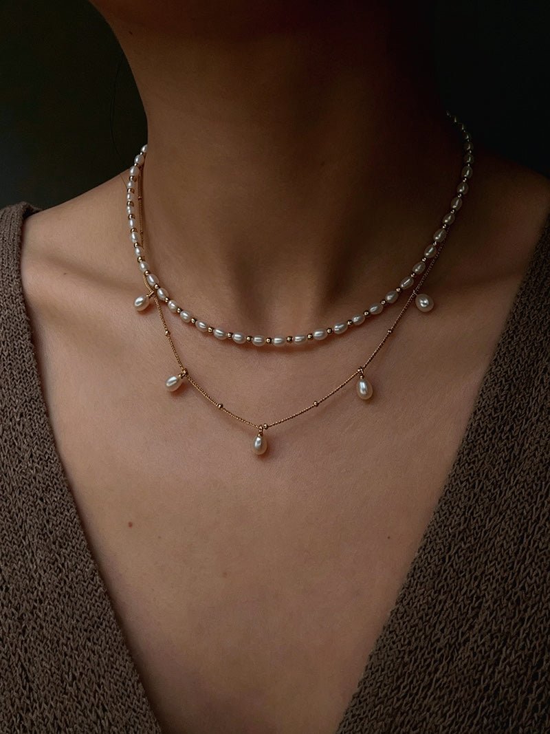 Versatile Layerable Rice Freshwater Pearl Necklace - floysun
