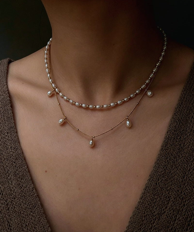 Versatile Layerable Rice Freshwater Pearl Necklace - floysun