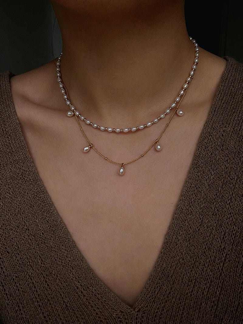Versatile Layerable Rice Freshwater Pearl Necklace - floysun