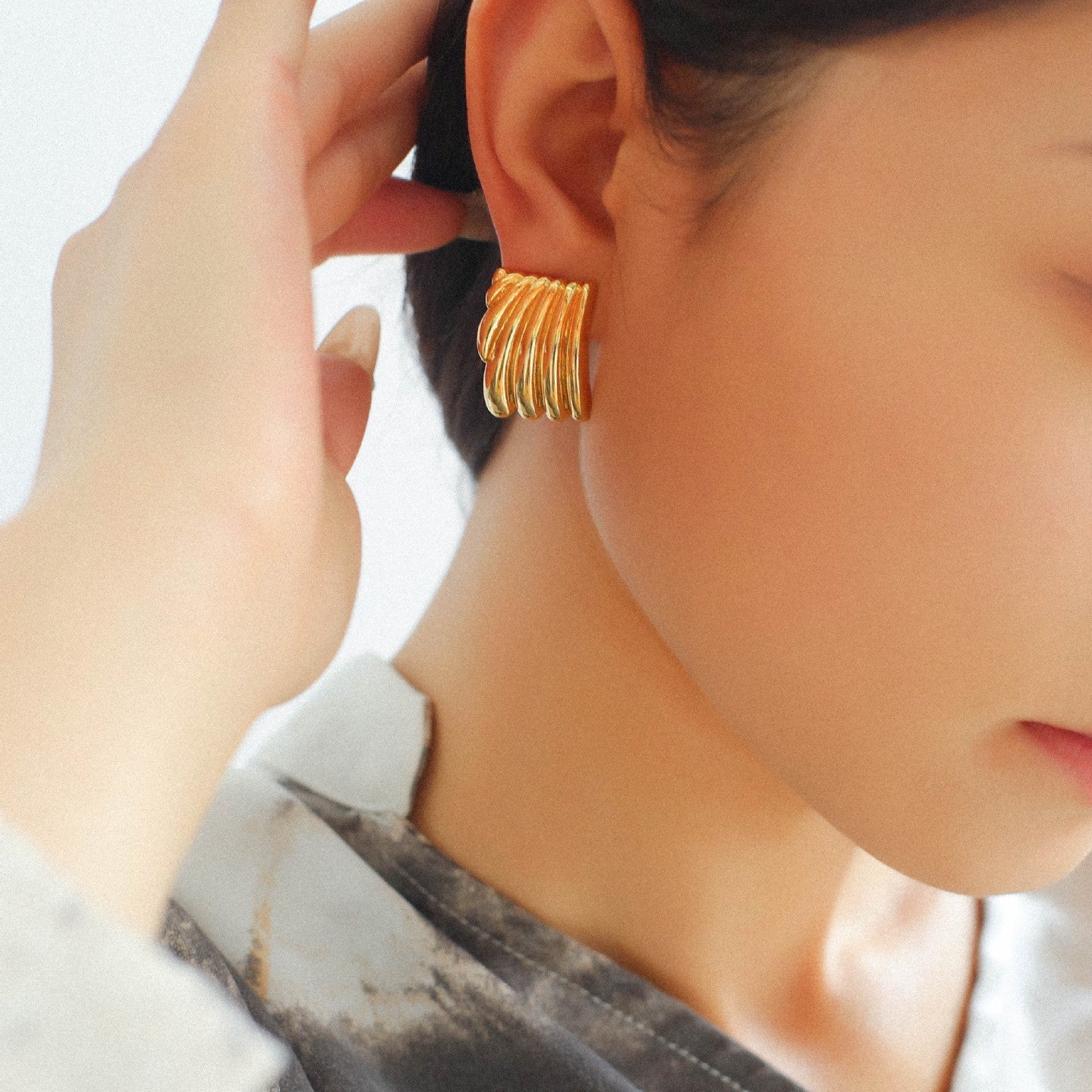 Vertical Striped Metal Geometric Earrings - floysun
