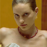 Vessel” Series Olive Agate Beaded Necklace - floysun