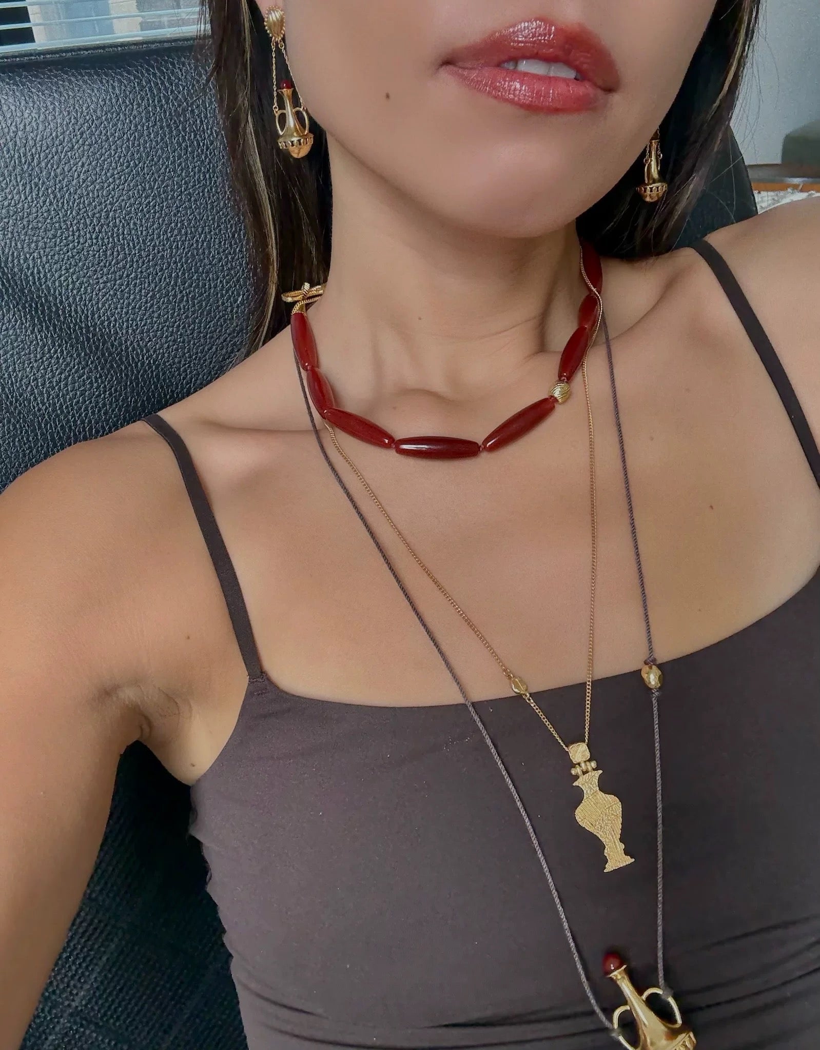 Vessel” Series Olive Agate Beaded Necklace - floysun