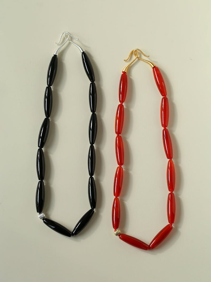 Vessel” Series Olive Agate Beaded Necklace - floysun