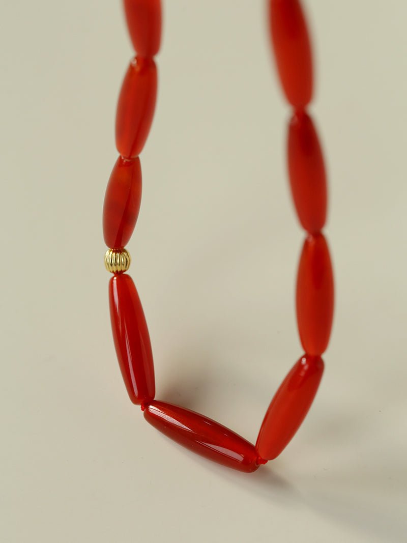 Vessel” Series Olive Agate Beaded Necklace - floysun