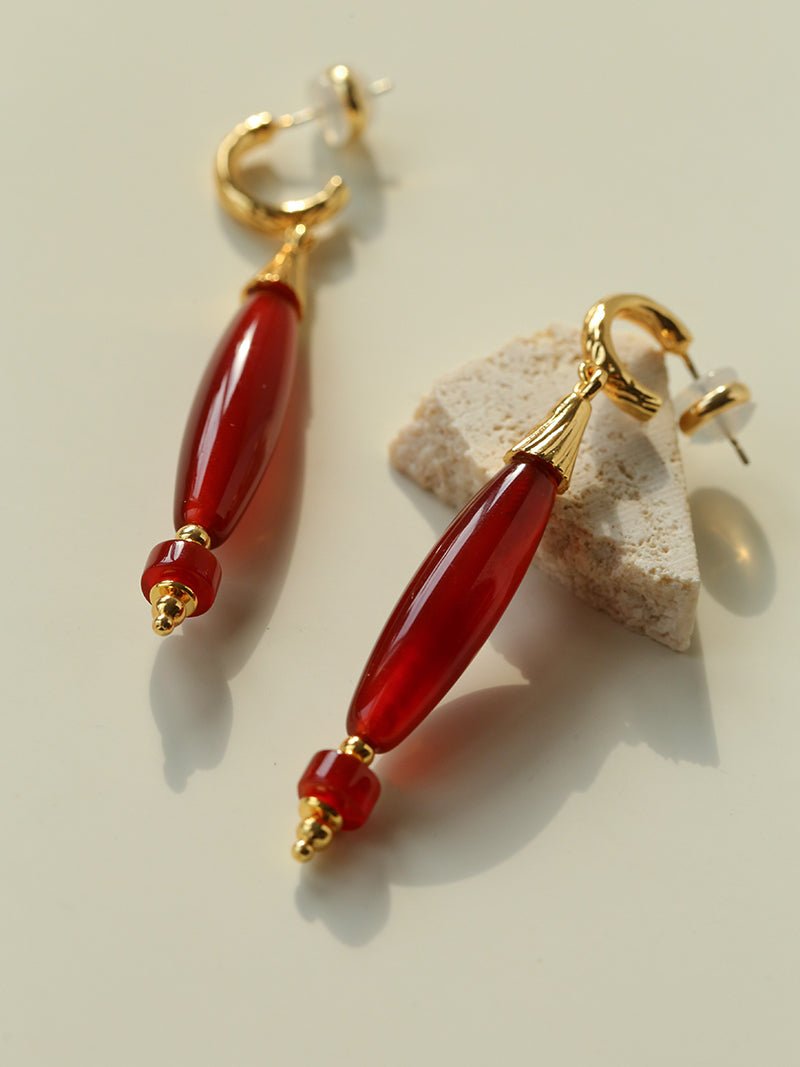 "Vessel" Series Red & Black Agate Earrings - floysun