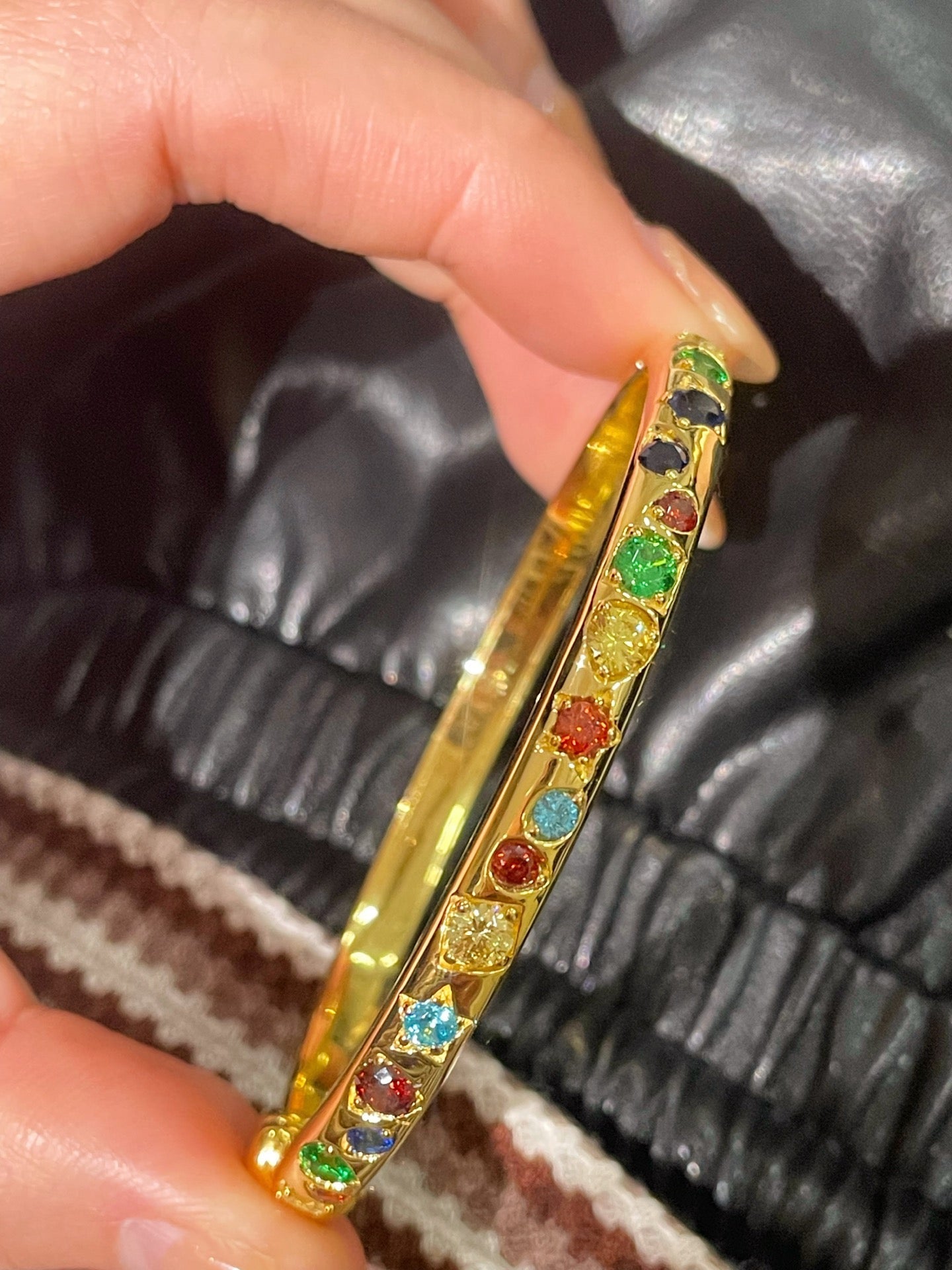 Vibrant Rainbow Multi - Gem Bangle - Gold - floysun