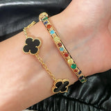 Vibrant Rainbow Multi - Gem Bangle - Gold - floysun