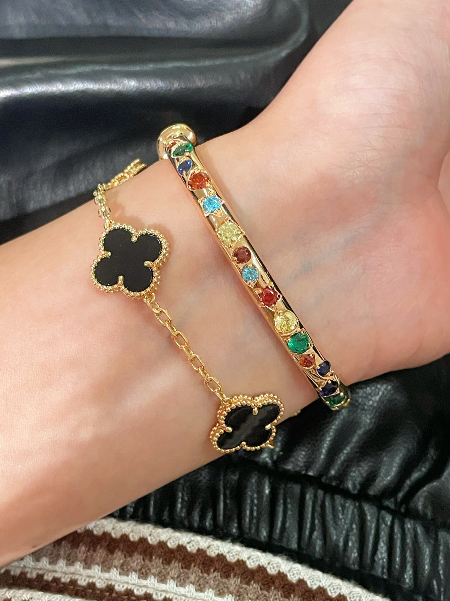 Vibrant Rainbow Multi - Gem Bangle - Gold - floysun