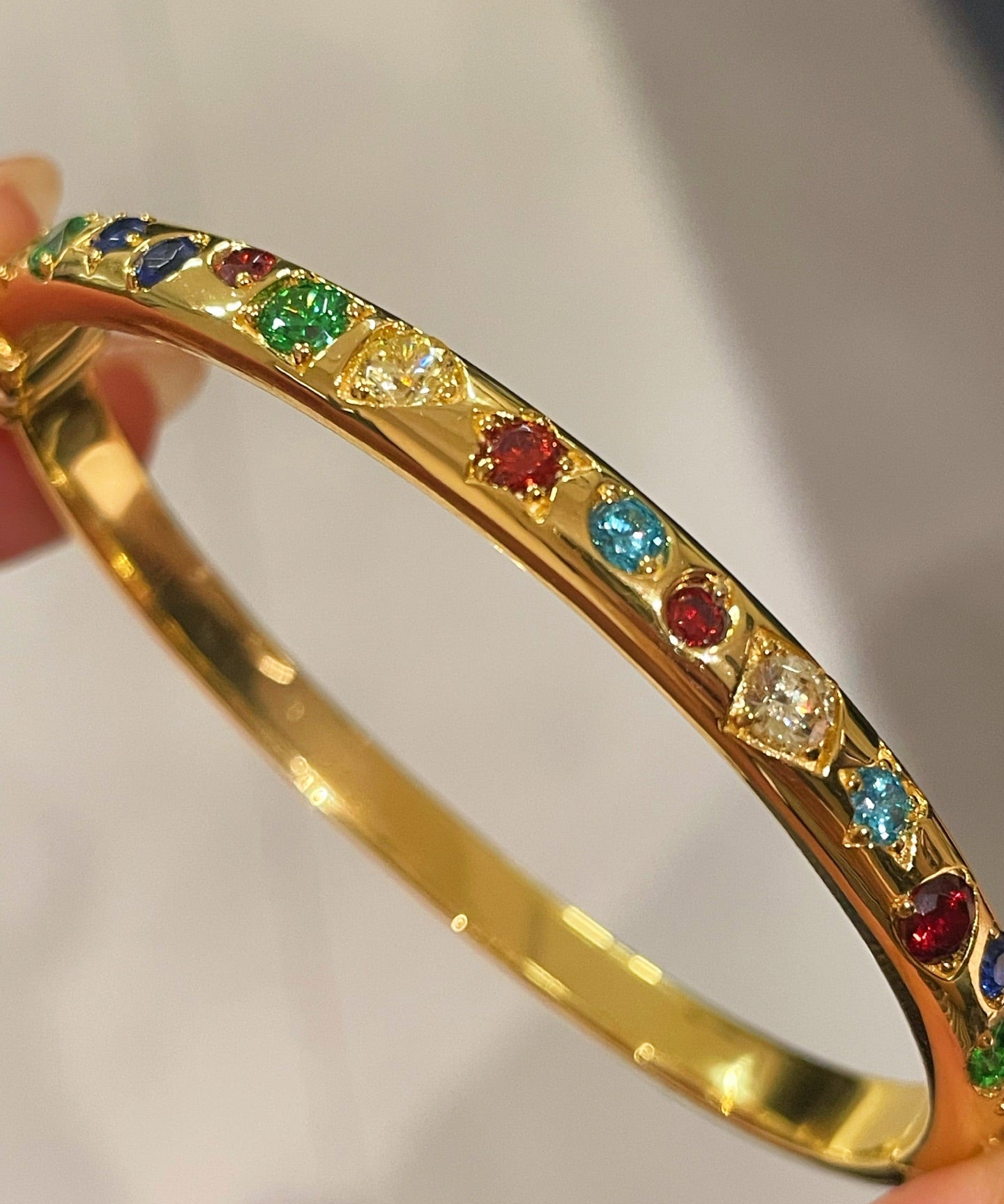 Vibrant Rainbow Multi - Gem Bangle - Gold - floysun